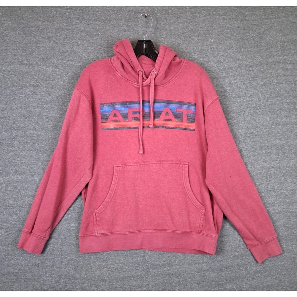 Ariat Mens Hoodie Medium Red Hoodie Logo Graphic Kangaroo Pocket Western Grunge